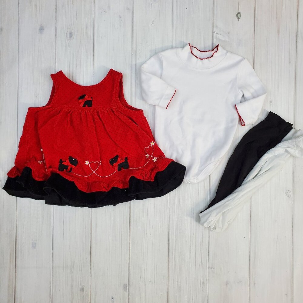 6-9 Month Baby Girl Dress Red with Dog & Tights - From Brand Rare Too!